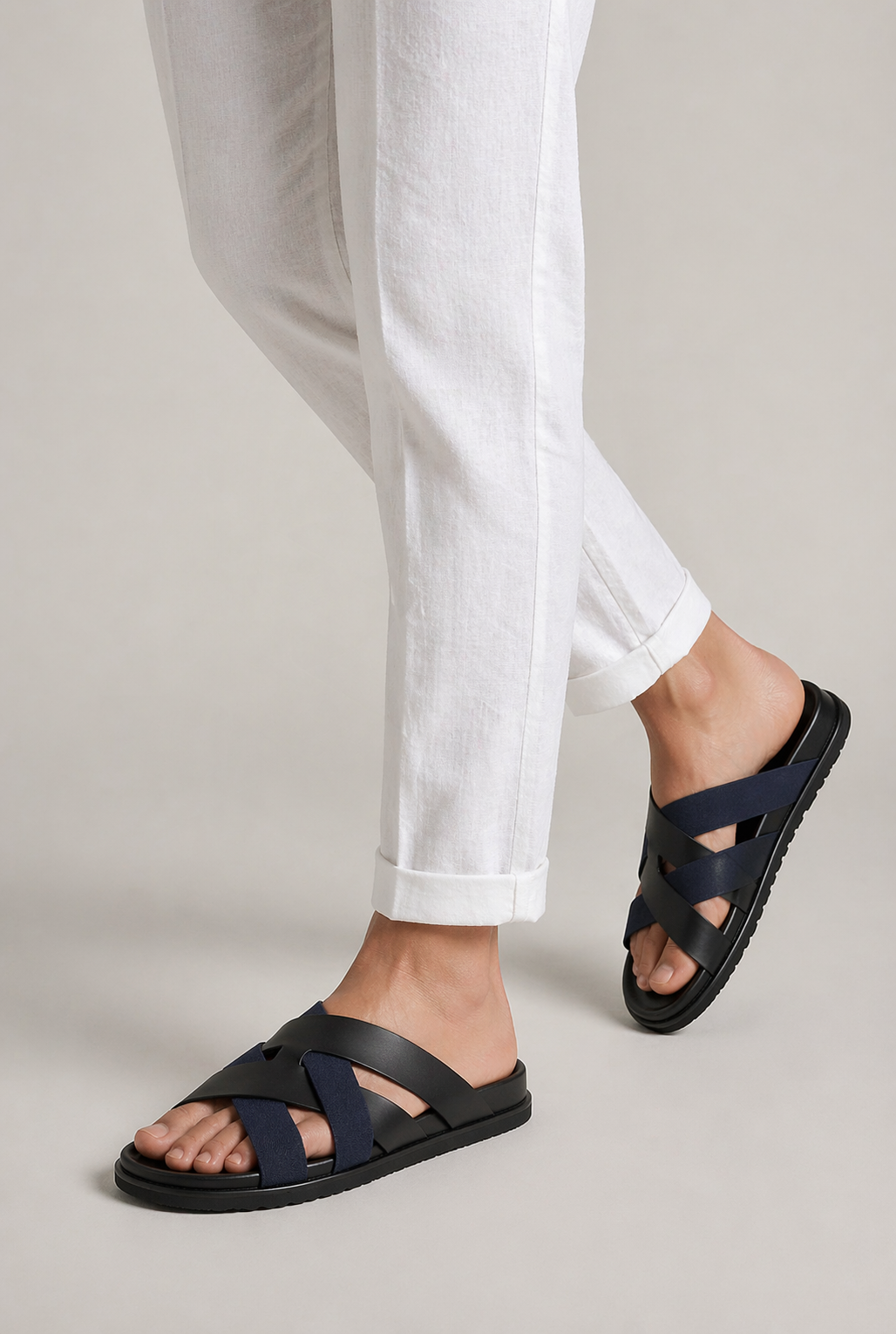 Palermo Leather Sandal Navy Black