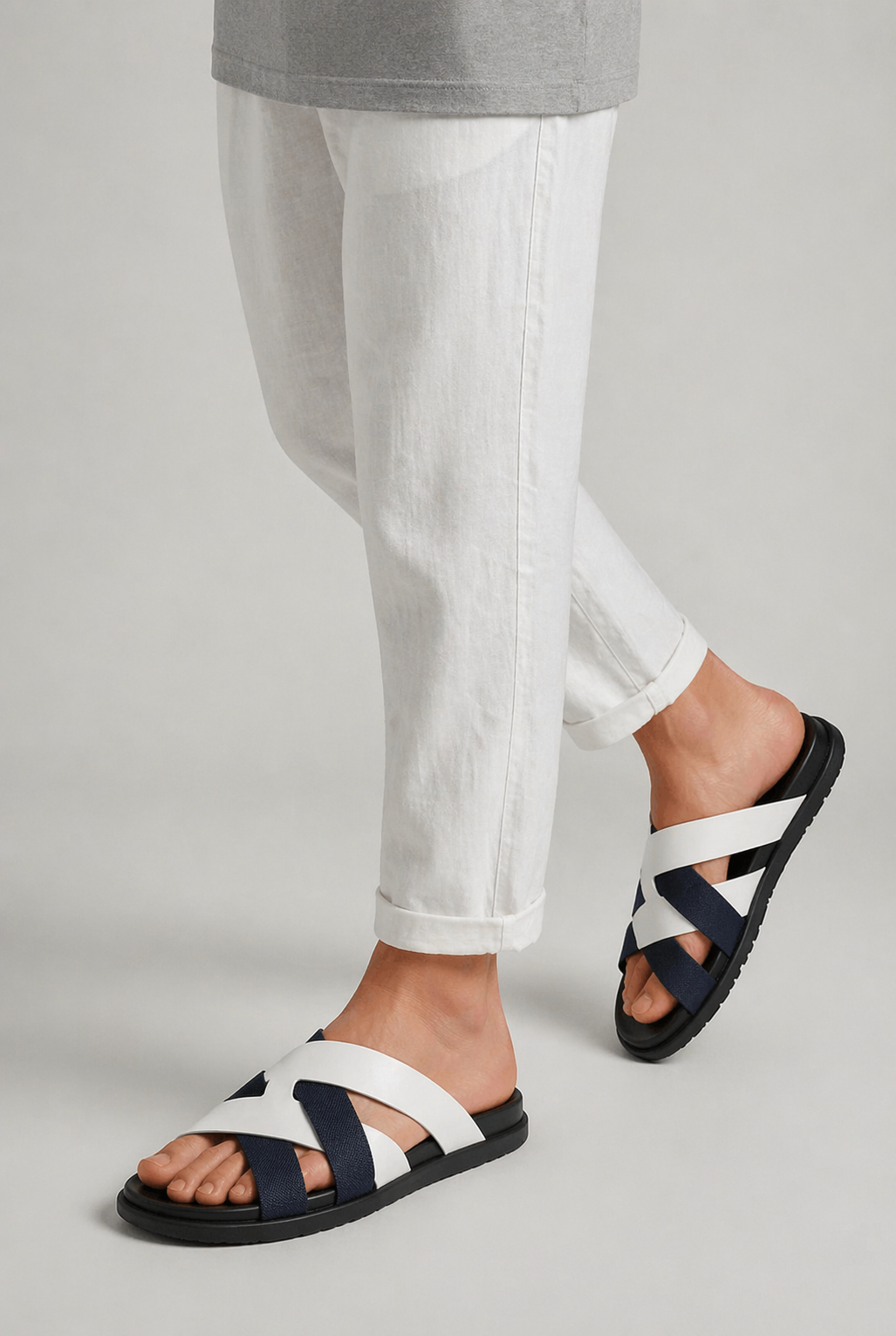 Palermo Leather Sandal White Navy