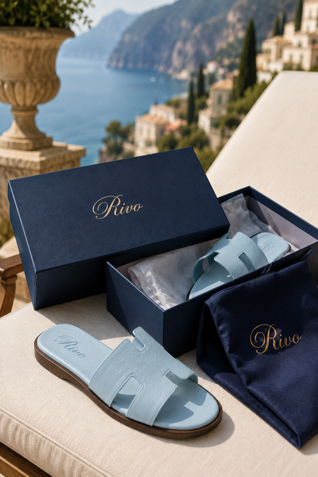 Ischia Leather Sandal Ice Blue